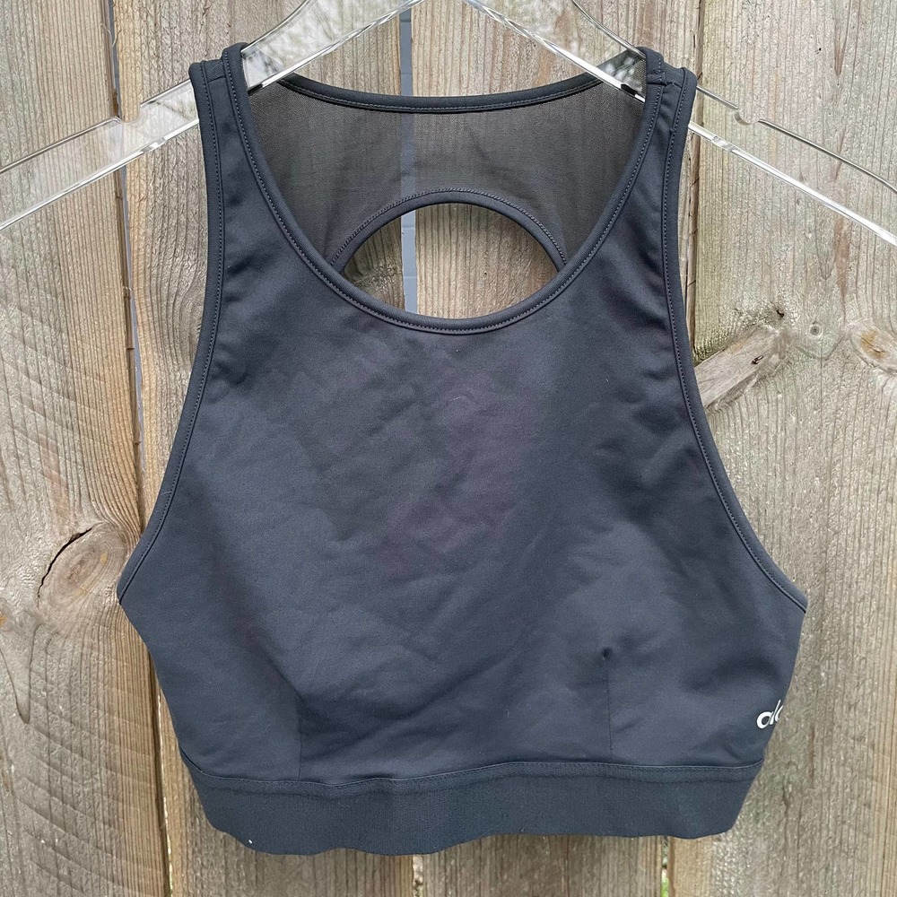 Alo Yoga Sports Bra Gray Large Mesh Back High Neck